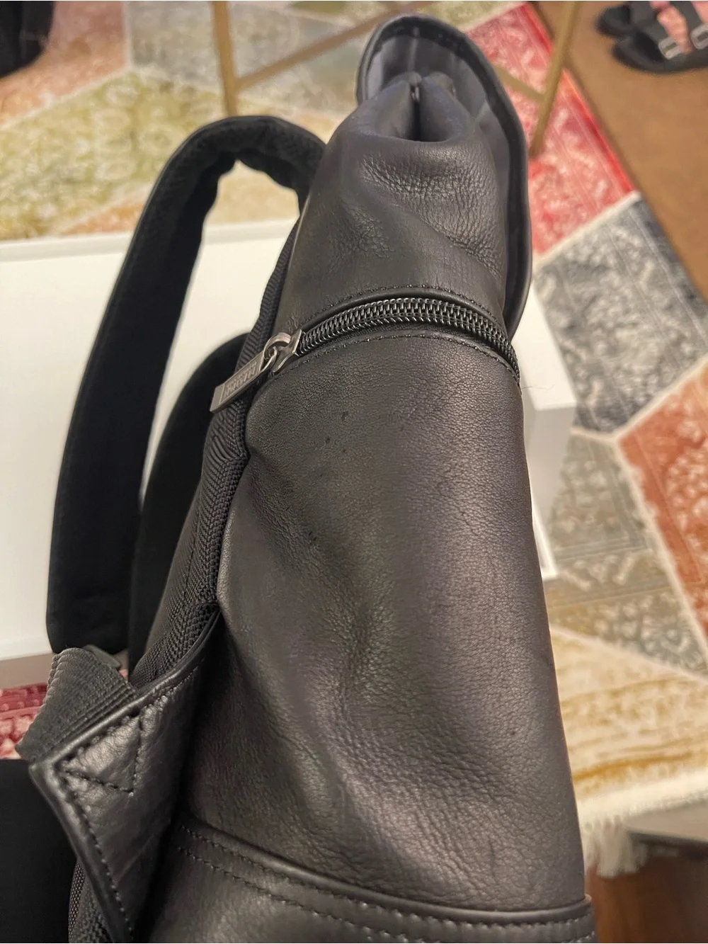 Kenneth Cole Black Leather Buckle-Front Backpack